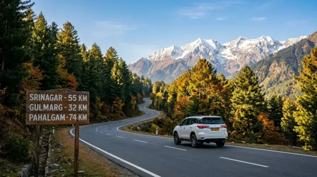 Kashmir Distance Chart: Srinagar to Gulmarg, Pahalgam & Valleys